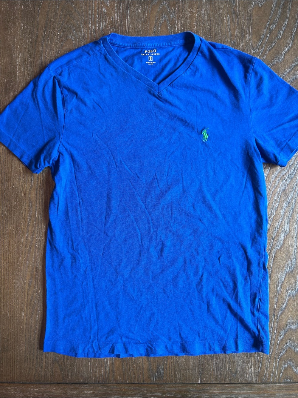 Polo by Ralph Lauren Men's V-Neck Tee in Bright Blue with Green Pony